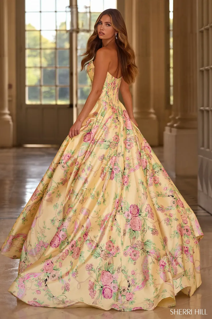 Sherri Hill 57797 #1 default Light Yellow Print backface vertical picture