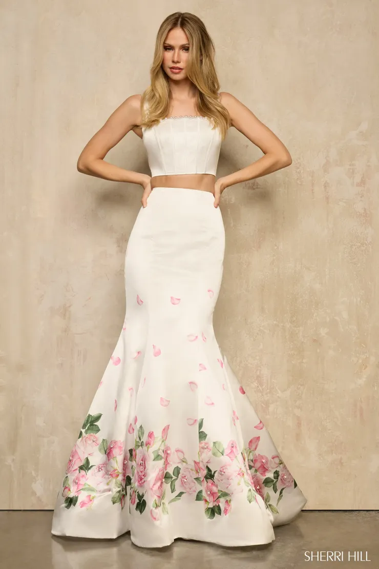 Sherri Hill Style #57815 #0 default Ivory Print frontface vertical picture