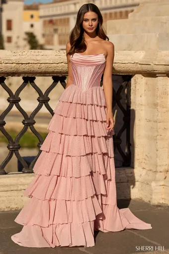Sherri Hill 57872   Tiered Corset A-Line Gown - Elegant Formal Dress #0 default frontface vertical thumbnail