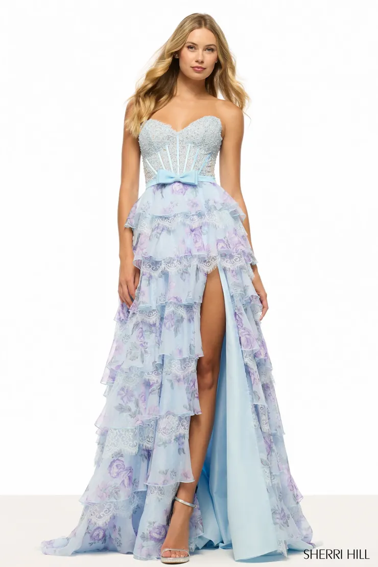 Sherri Hill Style #57908 #2 Light Blue/Multi frontface vertical picture