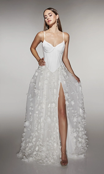 Alyce Paris 62072 Floral Applique A-Line Gown with Slit #4 frontface vertical thumbnail