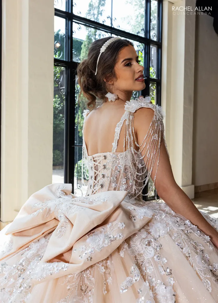 Carmina by Rachel Allan Style #RQ1182 #9 Ivory/Champagne backface vertical cropped picture