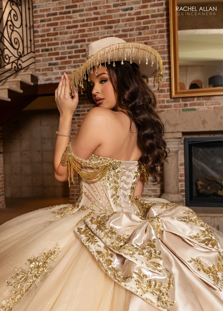 Carmina by Rachel Allan Style #RQ1187 #8 Champagne/Gold backface vertical cropped picture