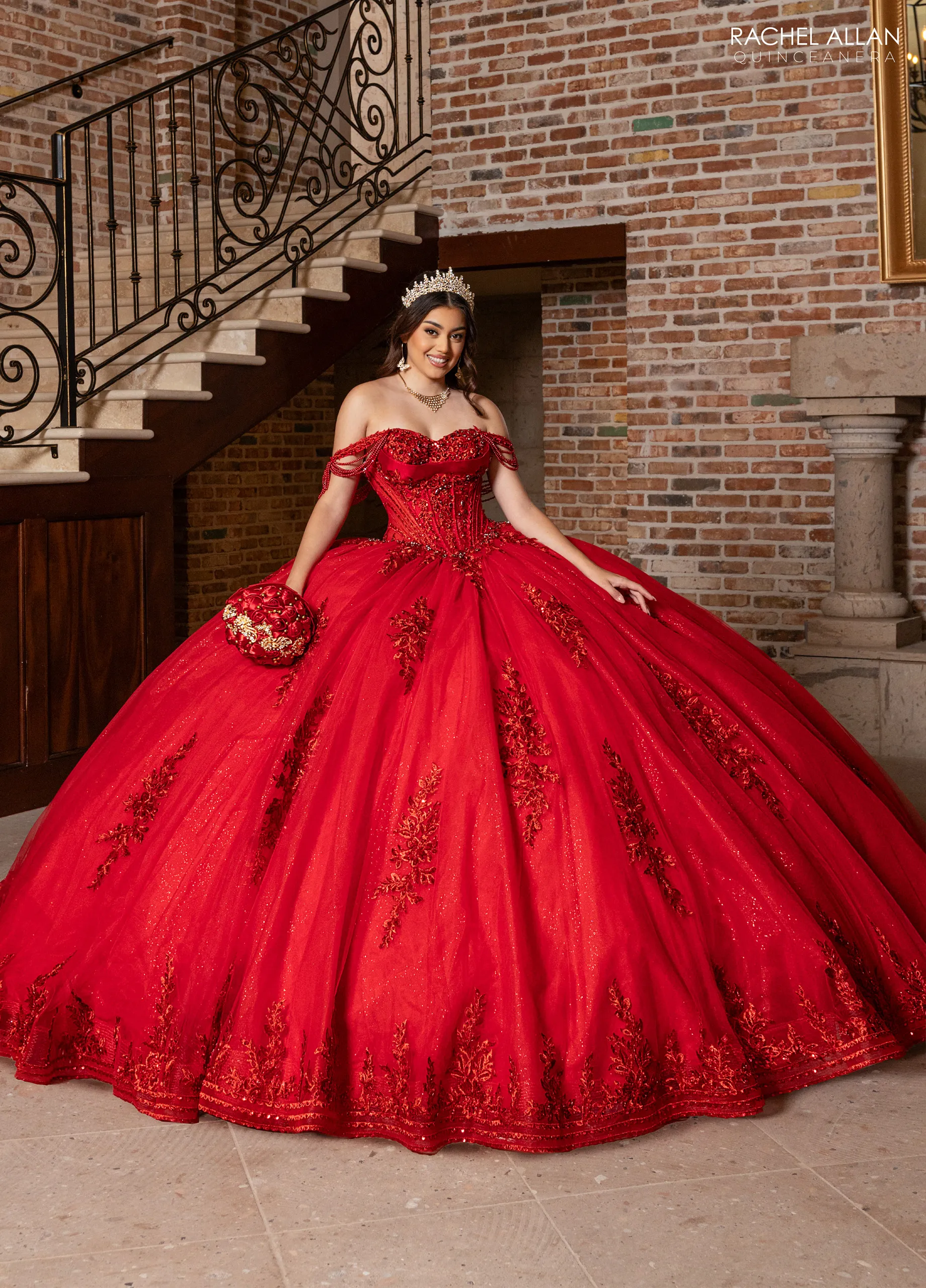 strapless open back dress Sequined Lace Puffy Long Sleeve Ruffle Big Quinceanera Dress with O Ne –  Rosymae