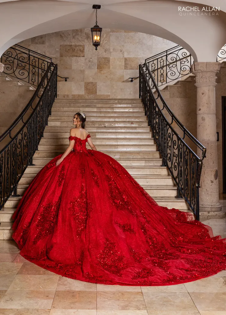 La Reina by Rachel Allan Style #RQ2215 #14 Deep Red backface vertical picture