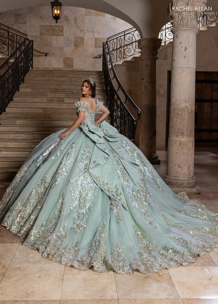 La Reina by Rachel Allan Style #RQ2240 #1 Ivory/Sage backface vertical picture