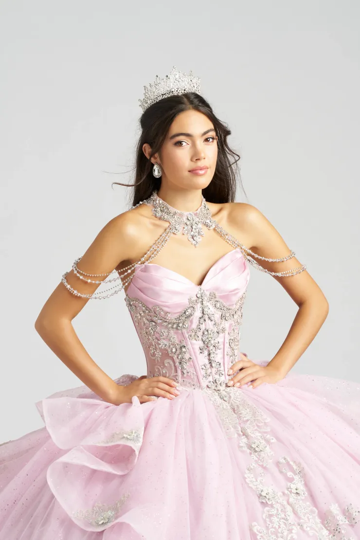 AmaBella Quinceanera Style #Q1080 #8 Rose/Silver frontface vertical cropped picture