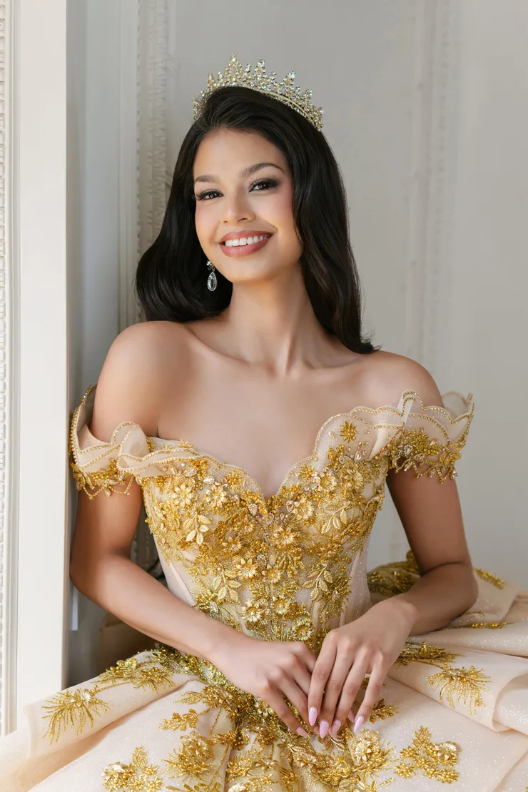 AmaBella Quinceanera Style #Q1088 #8 Champagne/Gold frontface vertical cropped picture