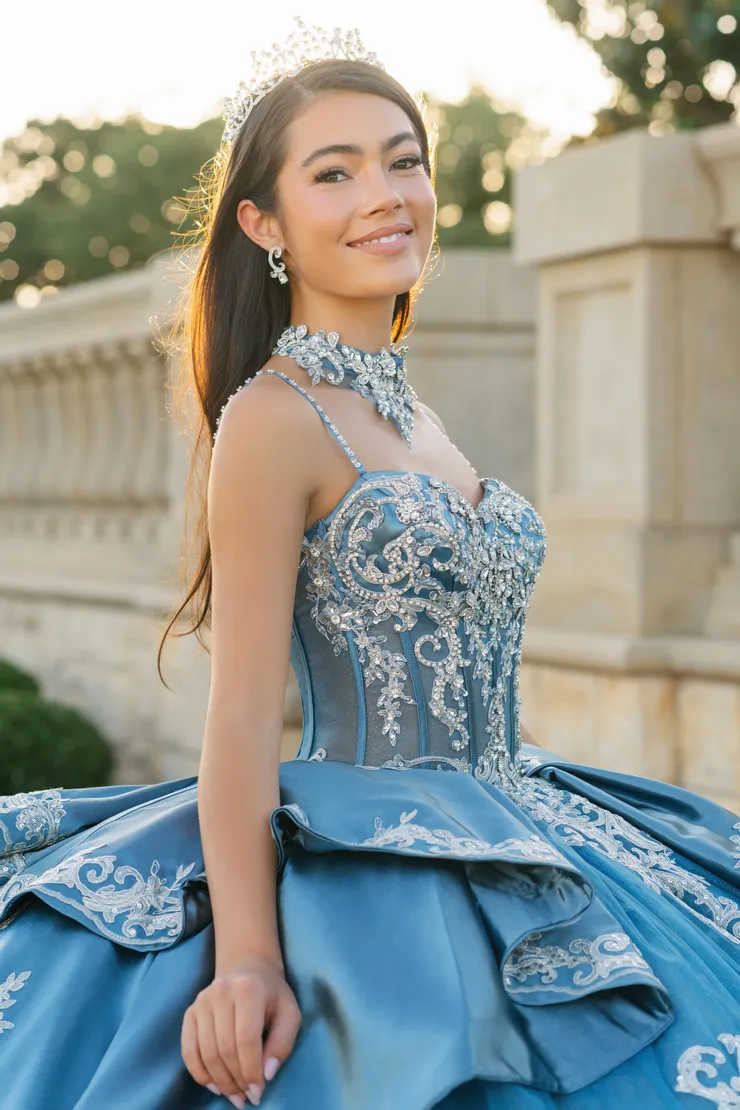 AmaBella Quinceanera Style #Q1091 #1 Slate Blue frontface vertical cropped picture