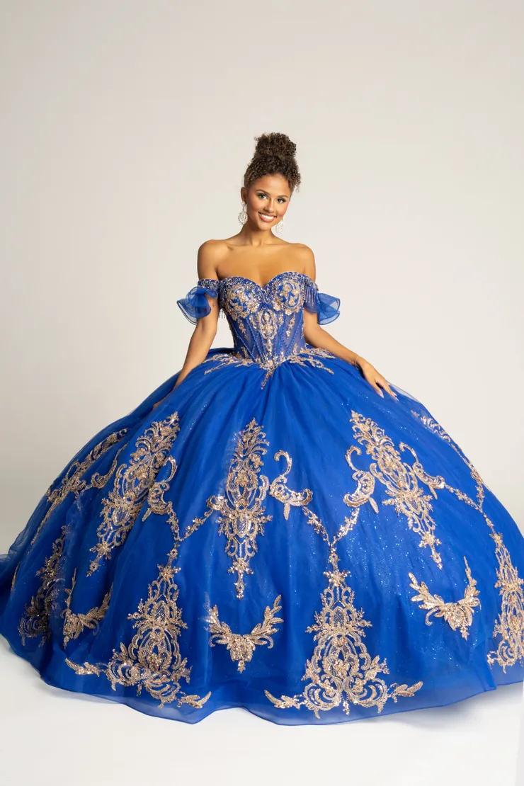 AmaBella Quinceanera Style #Q1095 #7 Royal/Gold frontface vertical picture