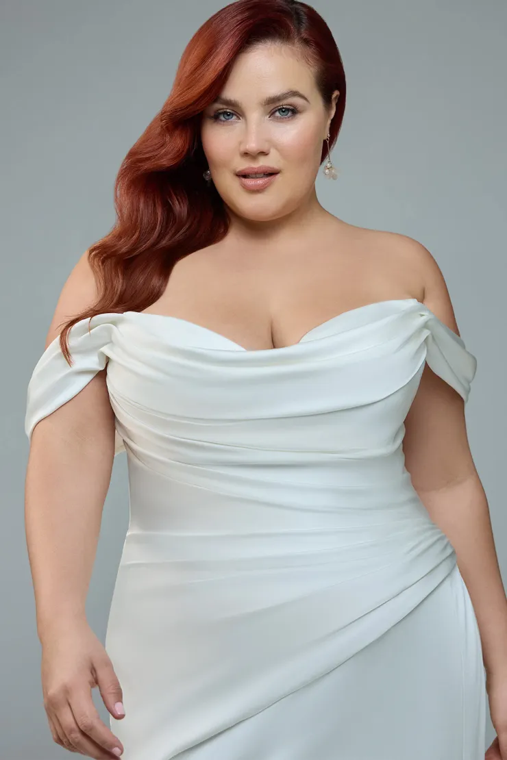 Satin Wedding Dress with Draping Ava #7 Ivory frontface vertical cropped picture