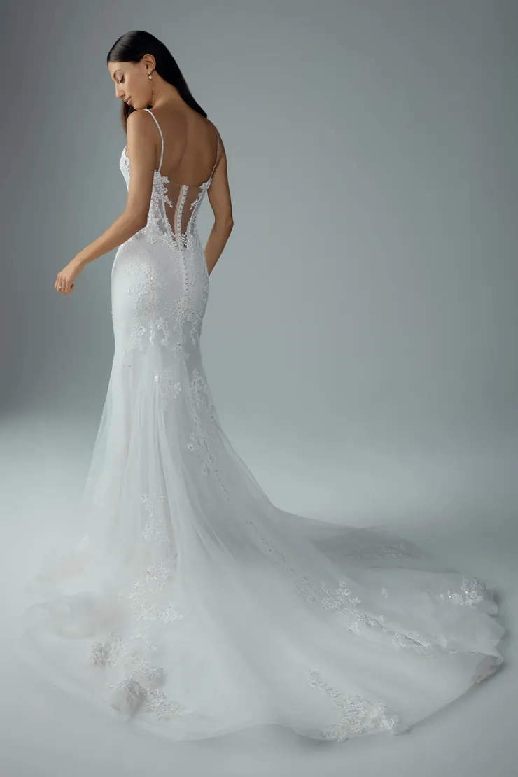 Fit and Flare Wedding Dress with Beaded Lace Esme #3 default Ivory backface vertical picture