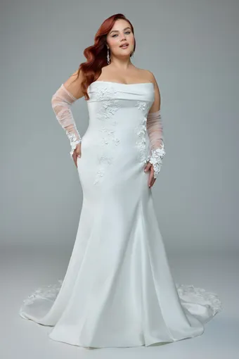 Strapless Fit and Flare Bridal Gown with Straight Neckline Selene $4 Ivory frontface vertical thumbnail