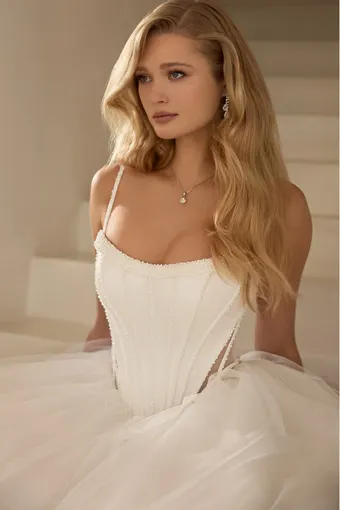 Satin Ballgown with Beaded Scoop Neckline Amalia $0 default Ivory frontface vertical cropped thumbnail