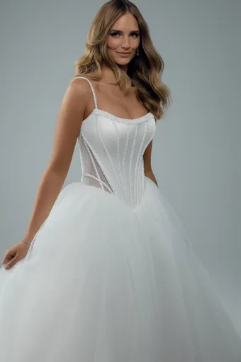 Satin Ballgown with Beaded Scoop Neckline Amalia $4 Ivory frontface vertical cropped thumbnail