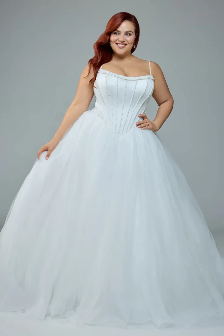 Beaded Satin Ballgown with Tulle Skirt Amalia