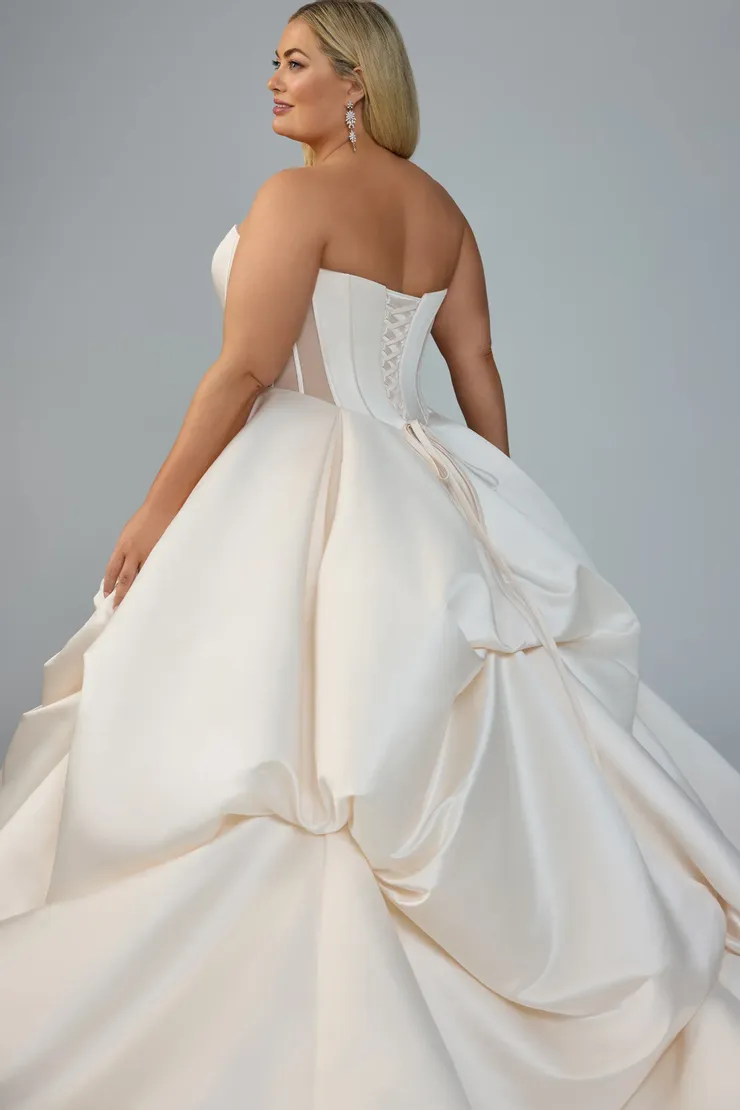 Satin Ballgown with Voluminous Skirt Tejhaan #9 Champagne backface vertical cropped picture