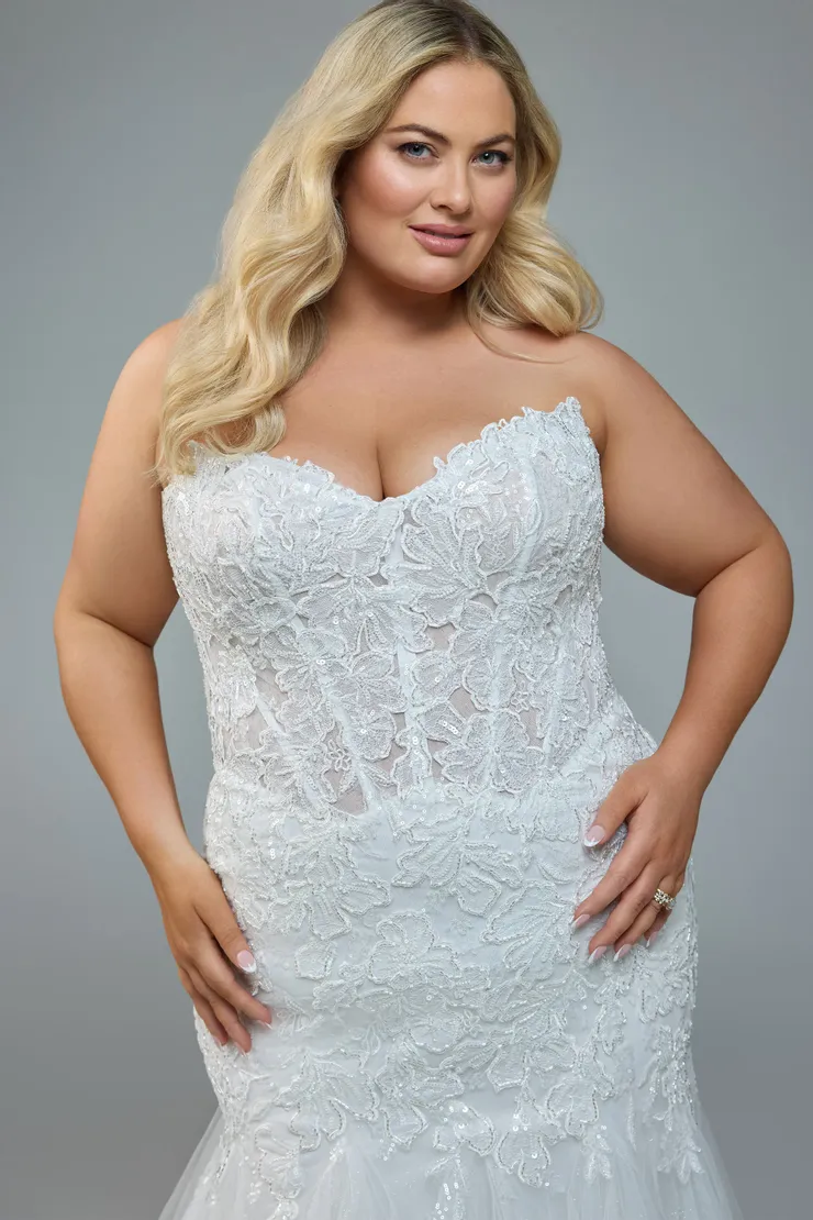 Sparkly Fit and Flare Bridal Gown with V-neckline Tessa #7 Ivory frontface vertical cropped picture