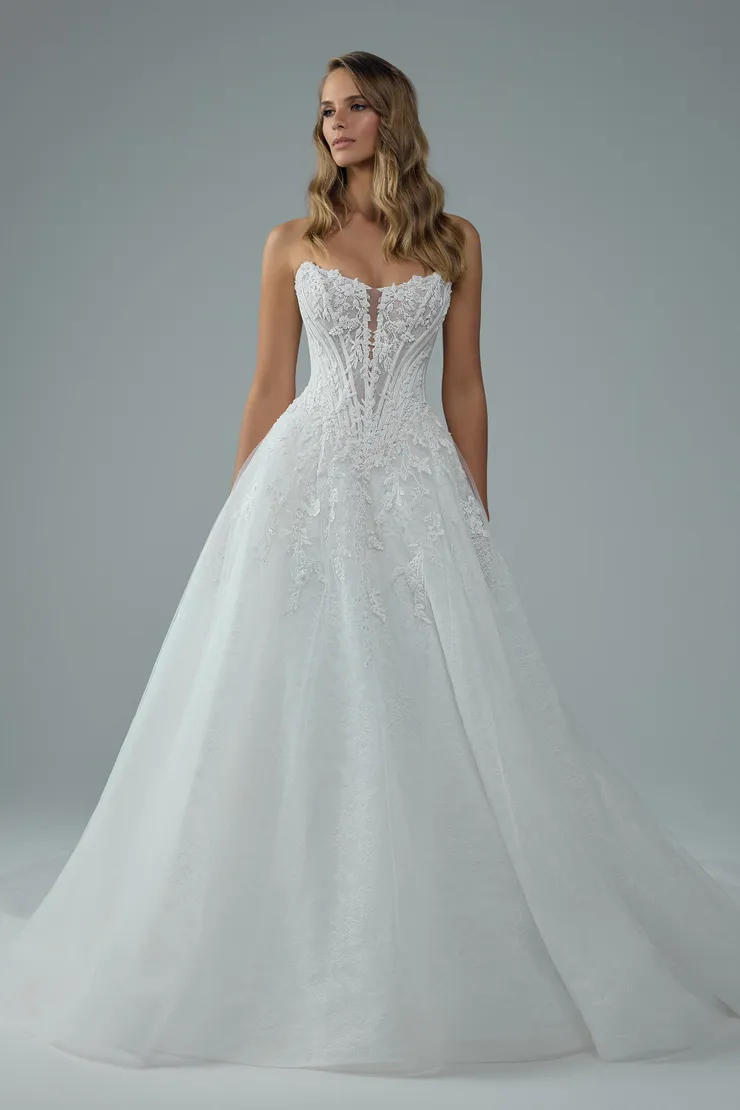Strapless Ball Gown Wedding Dress with Plunging Neckline Neeve