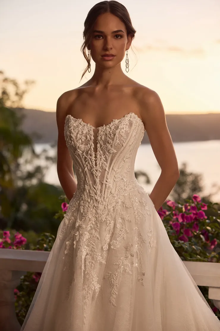 Strapless Ball Gown Wedding Dress with Plunging Neckline Neeve #1 Ivory frontface vertical cropped picture