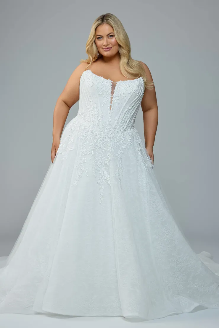 Sequined Lace Ballgown with Glitter Tulle Neeve