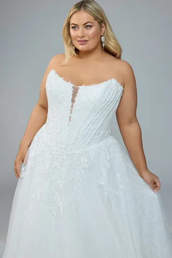 Sequined Lace Ballgown with Glitter Tulle Neeve $2 Ivory frontface vertical cropped thumbnail