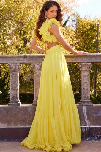 Jovani 23322   Elegant Flowy Gown with Ruffled Shoulder Details #11 default backface vertical thumbnail