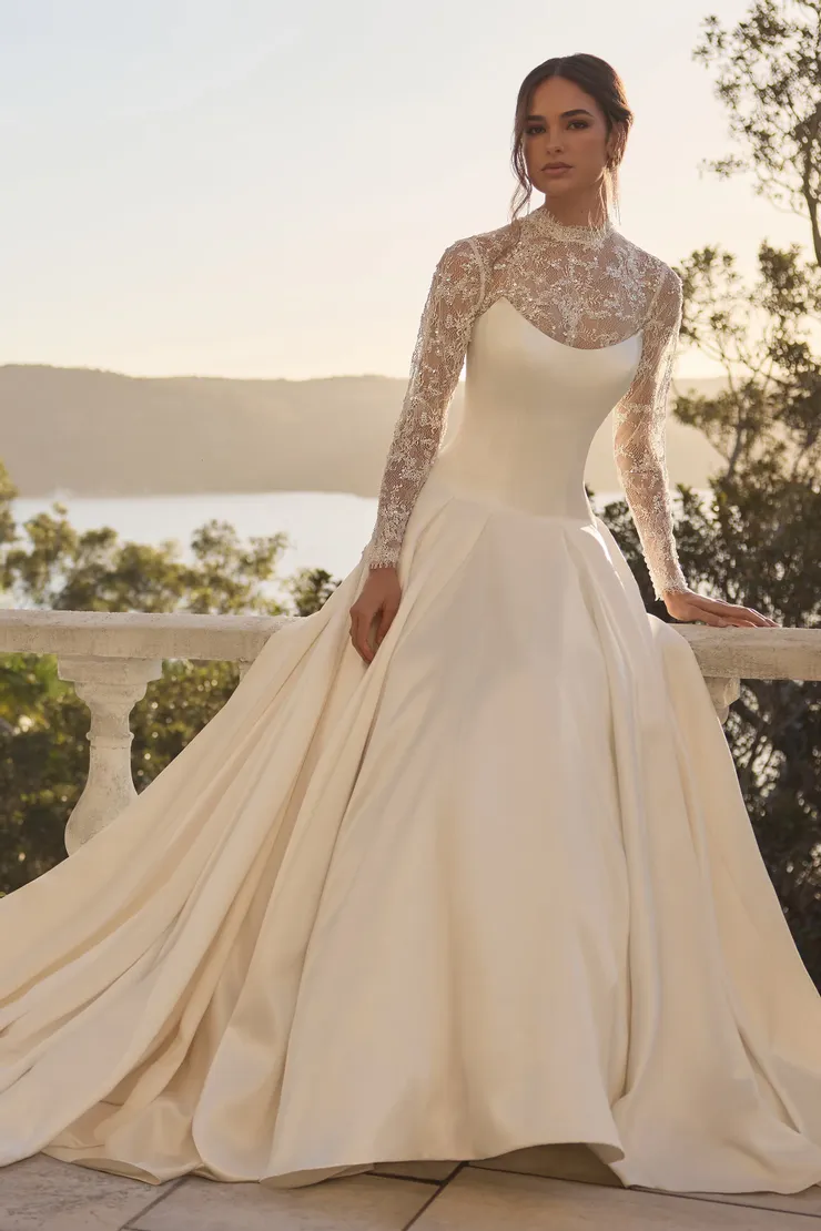 Strapless Ballgown with Lace Jacket Xanthe #1 Ivory frontface vertical picture