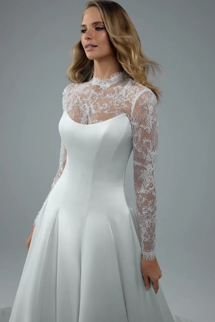 Strapless Ballgown with Lace Jacket Xanthe #8 Ivory frontface vertical cropped picture