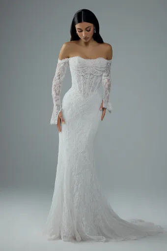 Sexy Fit and Flare Wedding Dress with Draped Pearls Constance $2 Ivory frontface vertical thumbnail