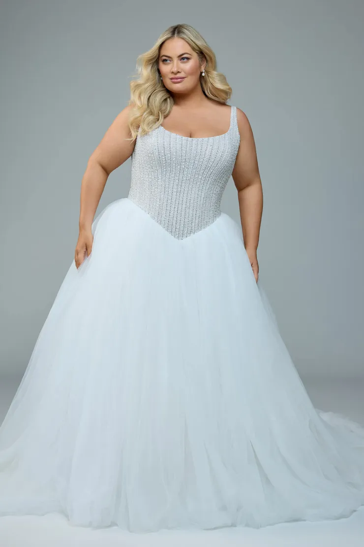 Tulle Ballgown Wedding Dress with Beaded Bodice Louisa #8 Ivory frontface vertical picture