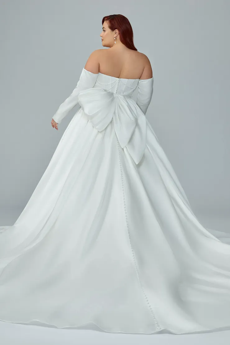 Satin Bridal Gown with Pearls and Detachable Train Rosemary #1 default Ivory backface vertical picture