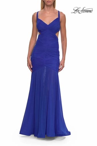 La Femme 33626   Elegant Mermaid Gown with Ruched Bodice and Cutouts #2 Royal Blue frontface vertical thumbnail