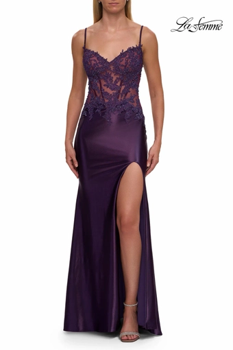 La Femme 33627   Elegant Mermaid Gown with Embellished Bodice and Slit #1 Royal Purple frontface vertical thumbnail
