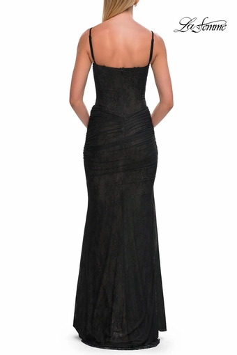 La Femme 33632   Elegant Trumpet Gown with Ruched Bodice and Delicate Straps #2 default Black backface vertical thumbnail