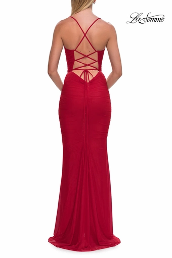 La Femme 33638   Elegant Floor-Length Gown with Ruched Bodice and Mermaid Silhouette #3 default Red backface vertical thumbnail