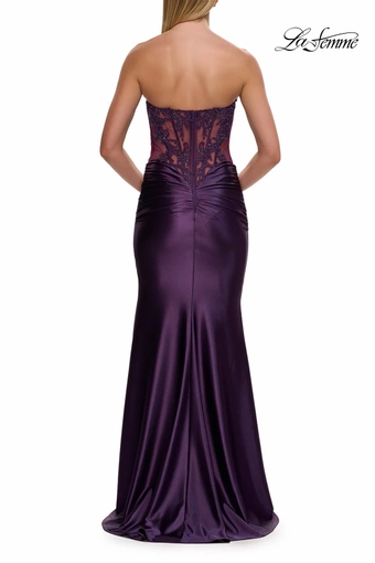 La Femme 33639   Elegant Strapless Trumpet Gown with Lace Bodice and Slit #6 Eggplant backface vertical thumbnail