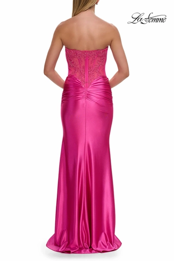 La Femme 33639   Elegant Strapless Trumpet Gown with Lace Bodice and Slit #5 Hot Pink backface vertical thumbnail
