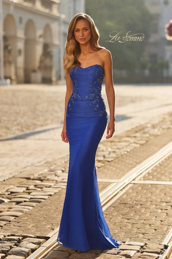 La Femme 33662   Elegant Strapless Mermaid Gown with Embellishments #0 default Royal Blue frontface vertical thumbnail
