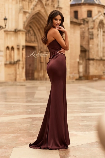 La Femme 33670   Elegant Strapless Sheath Gown with Ruched Bodice #2 default Chocolate backface vertical thumbnail