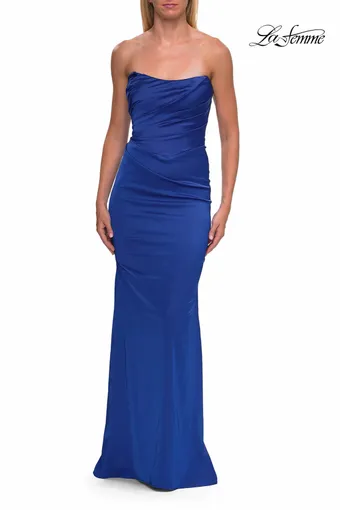 La Femme 33670   Elegant Strapless Sheath Gown with Ruched Bodice #1 Royal Blue frontface vertical thumbnail