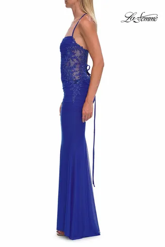 La Femme 33678   Elegant Mermaid Gown with Ruched Bodice and Side Panels #3 Royal Blue frontface vertical thumbnail