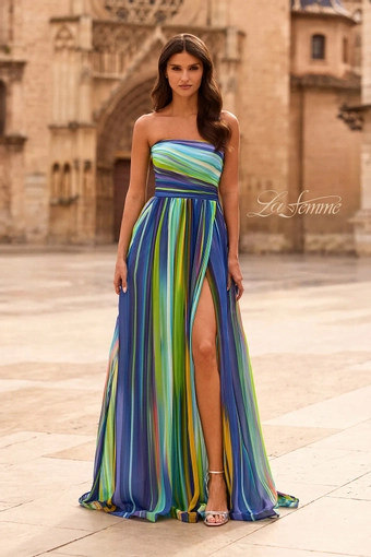 La Femme 33690   Elegant Strapless A-line Gown with Stylish Slit #0 default Multi frontface vertical thumbnail