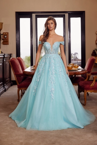 Nox Anabel H1881   Off-Shoulder V-Neck Ballgown with Sequin Embellishments #2 frontface vertical thumbnail