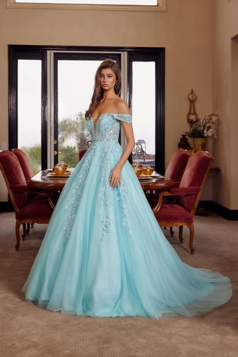 Nox Anabel H1881   Off-Shoulder V-Neck Ballgown with Sequin Embellishments #3 frontface vertical thumbnail