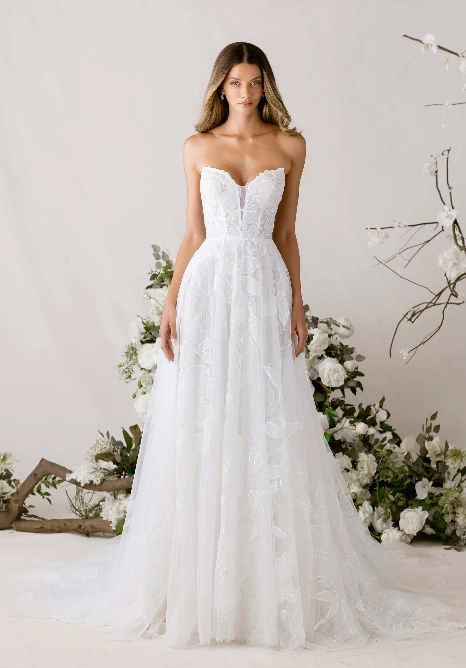 Mori Lee 11063 ribbon tie sash scalloped edge Mori Lee 2647 Rochelle Scalloped Neck Petal Train Wedding  main image 4