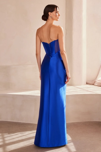 Amoris T708   Sleek Strapless Gown with Slit & Lace-Up Back #9 default backface vertical thumbnail