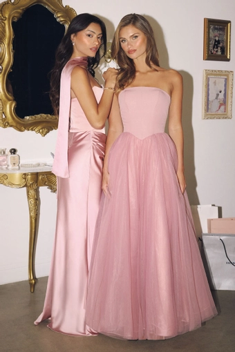 Amoris T712   Strapless A-line Tulle Gown with Dramatic Back Bow #3 frontface vertical thumbnail