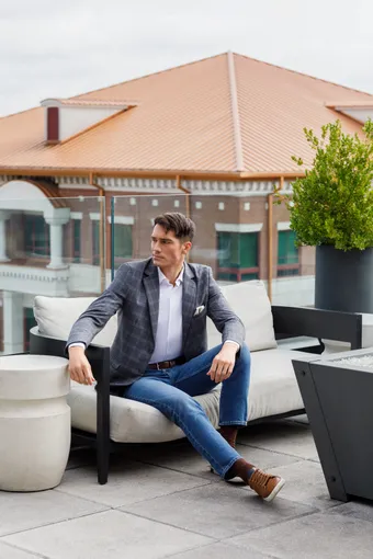 Larr Brio Style #Metro Suit Plaid Grey #1 frontface vertical thumbnail