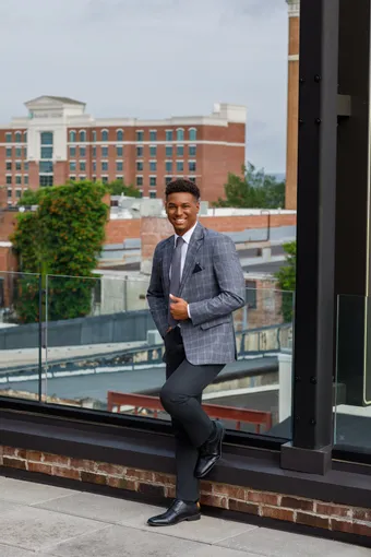 Larr Brio Style #Metro Suit Plaid Grey #4 frontface vertical thumbnail